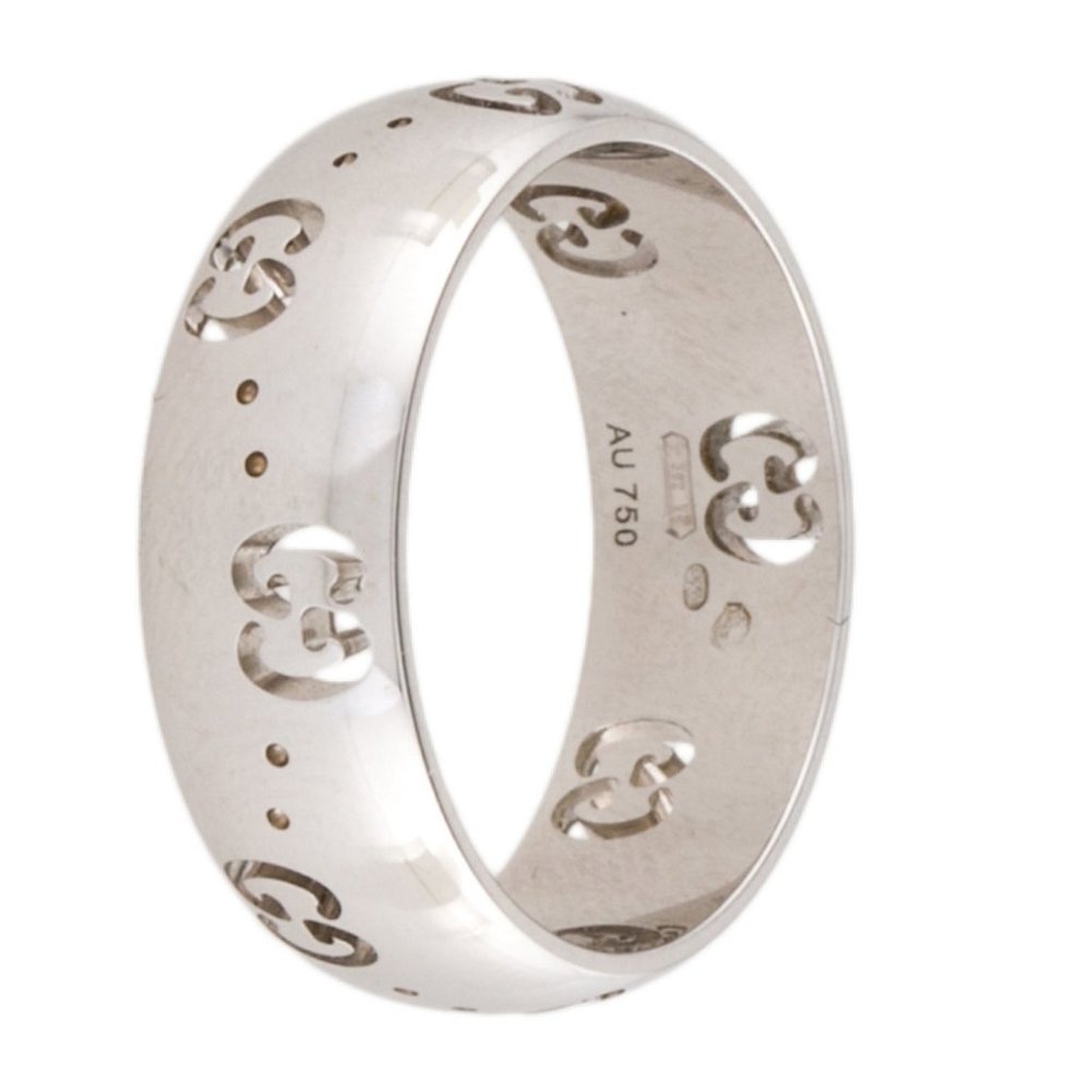 GUCCI 18K WHITE GOLD ICON GG CUTOUT BAND RING - Picture 5 of 10